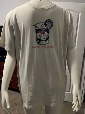 J. Crew Cream Short-Sleeve Tee with Navy & Red Cocktail Graphic